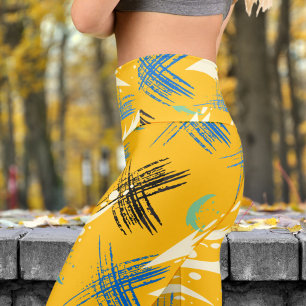 Vibrant Orange Yellow Dragon Slash Pattern Yoga Capri Leggings
