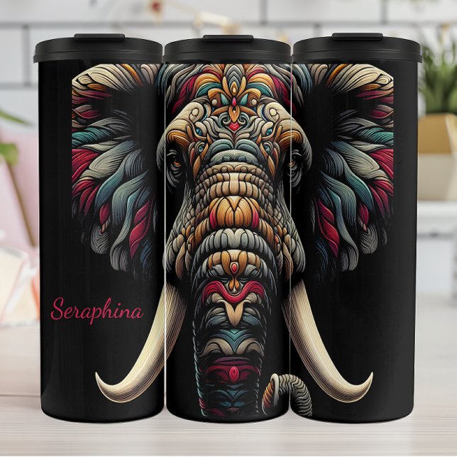 Vibrant Ornate Elephant Head: Bold Colours Thermal Tumbler (Creator Uploaded)