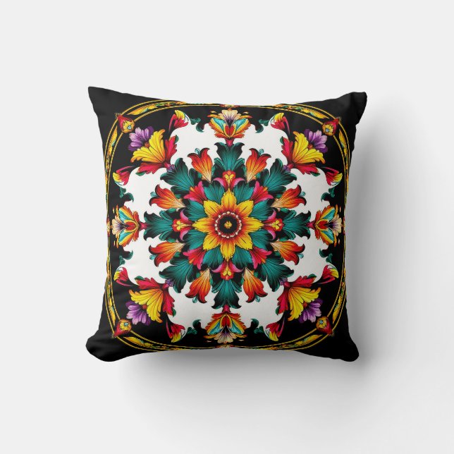 Vibrant Ornate Mandala Design Cushion (Front)