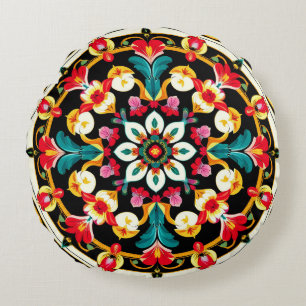 Vibrant Ornate Mandala Design Round Cushion