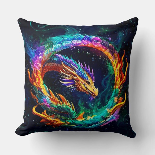 Vibrant Ouroboros Dragon Art Symbol Cushion (Front)