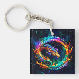 Vibrant Ouroboros Dragon Art Symbol Key Ring