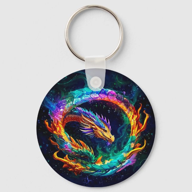 Vibrant Ouroboros Dragon Art Symbol Key Ring (Front)
