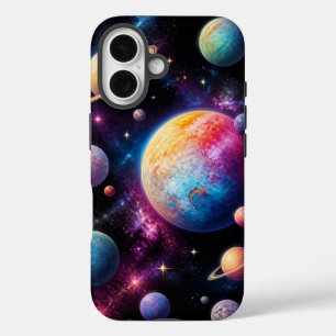 Vibrant Outer Space Galaxy Colorful Planets iPhone 16 Case