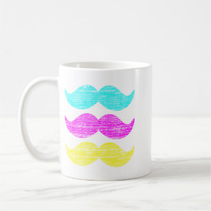 Vibrant Overlapping CMY Moustache Pattern Coffee Mug