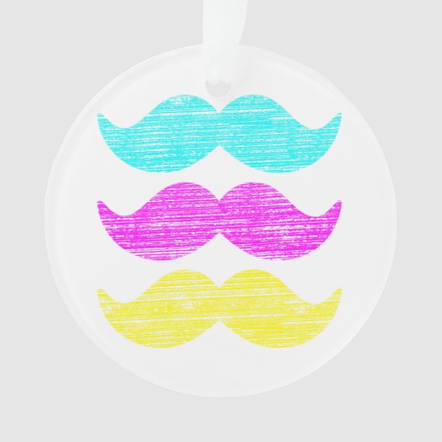 Vibrant Overlapping CMY Moustache Pattern Ornament (Front)