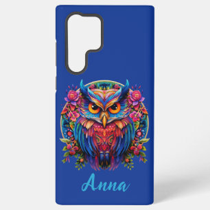 Vibrant Owl with Floral Accents - Custom Name Samsung Galaxy Case