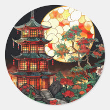 Vibrant Pagoda Stained Glass Art