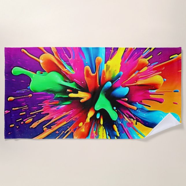 Vibrant Paint Burst Design Beach Towel (Front)