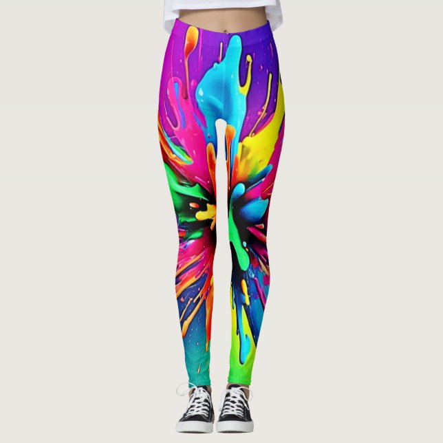 Vibrant Paint Burst Design Leggings (Front)