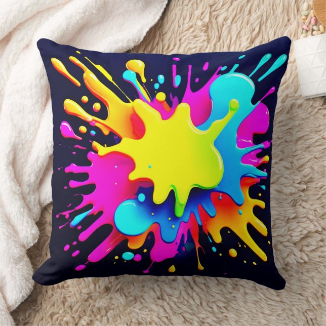 Vibrant Paint Splash Abstract Art Cushion (Blanket)