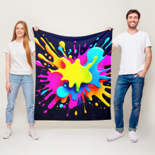 Vibrant Paint Splash Abstract Art Fleece Blanket