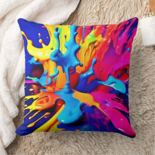 Vibrant Paint Splash Art in Bold Colours Cushion