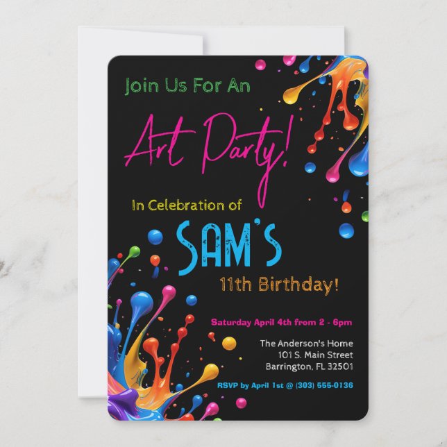 Vibrant Paint Splash Art Party Birthday Invitation (Front)
