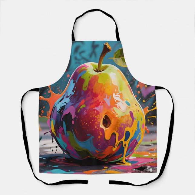 Vibrant Paint Splash Pear Apron (Front)