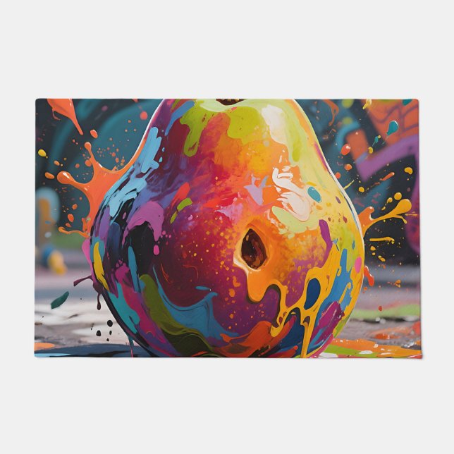 Vibrant Paint Splash Pear Doormat (Front)