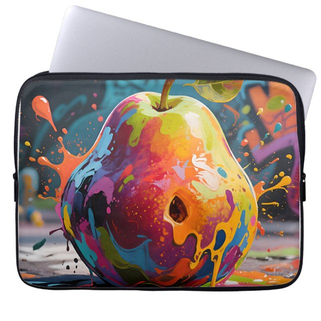 Vibrant Paint Splash Pear Laptop Sleeve (Front)