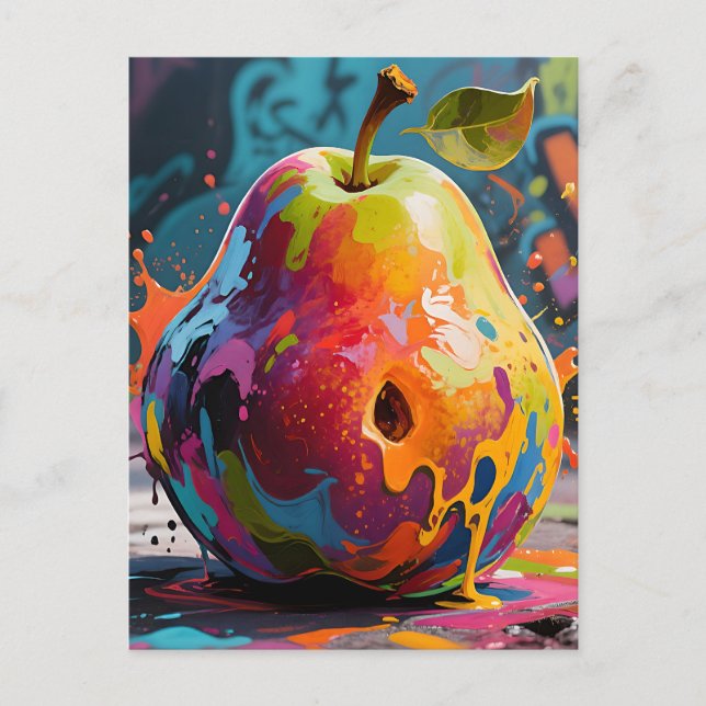 Vibrant Paint Splash Pear Postcard (Front)