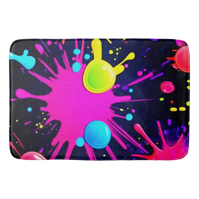 Vibrant Paint Splatter Art Bath Mat (Front)