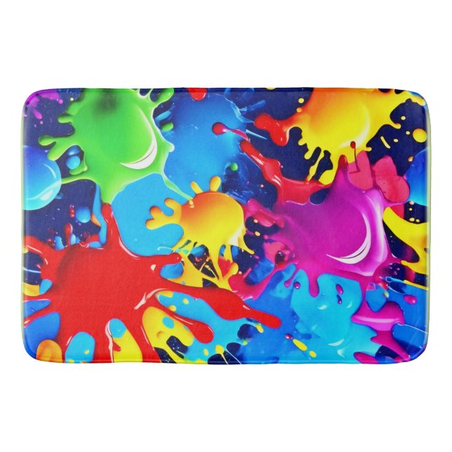Vibrant Paint Splatters: A Bold Colours Statement Bath Mat (Front)