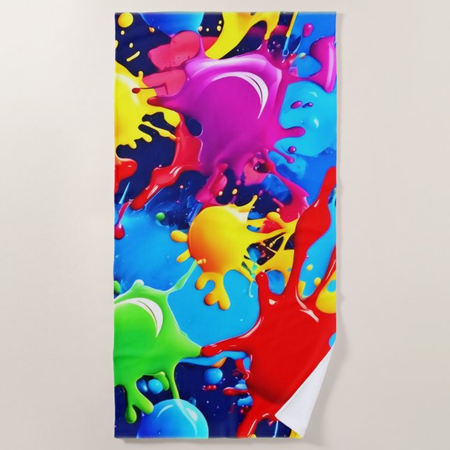 Vibrant Paint Splatters: A Bold Colours Statement Beach Towel (Front)