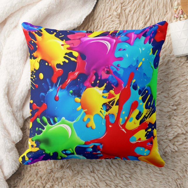 Vibrant Paint Splatters: A Bold Colours Statement Cushion (Blanket)