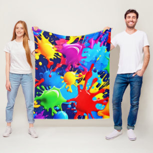 Vibrant Paint Splatters: A Bold Colours Statement Fleece Blanket