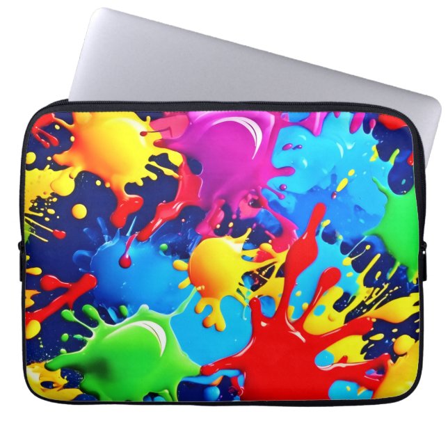 Vibrant Paint Splatters: A Bold Colours Statement Laptop Sleeve (Front)