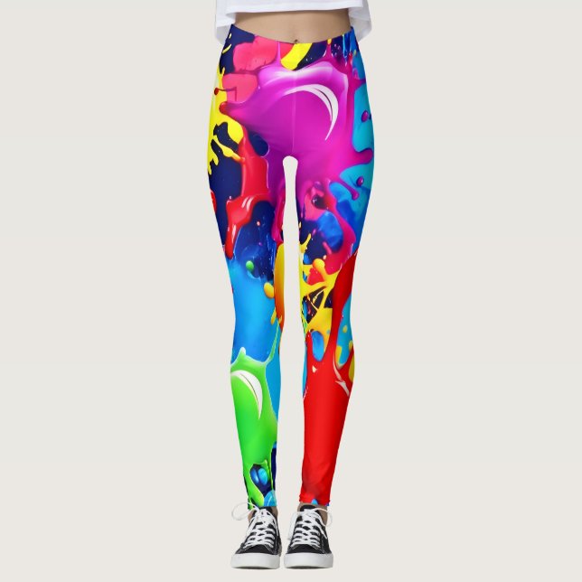 Vibrant Paint Splatters: A Bold Colours Statement Leggings (Front)