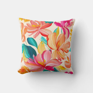 Vibrant Painted Floral Pattern Cushion