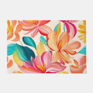 Vibrant Painted Floral Pattern Doormat