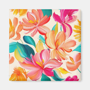 Vibrant Painted Floral Pattern Magnet