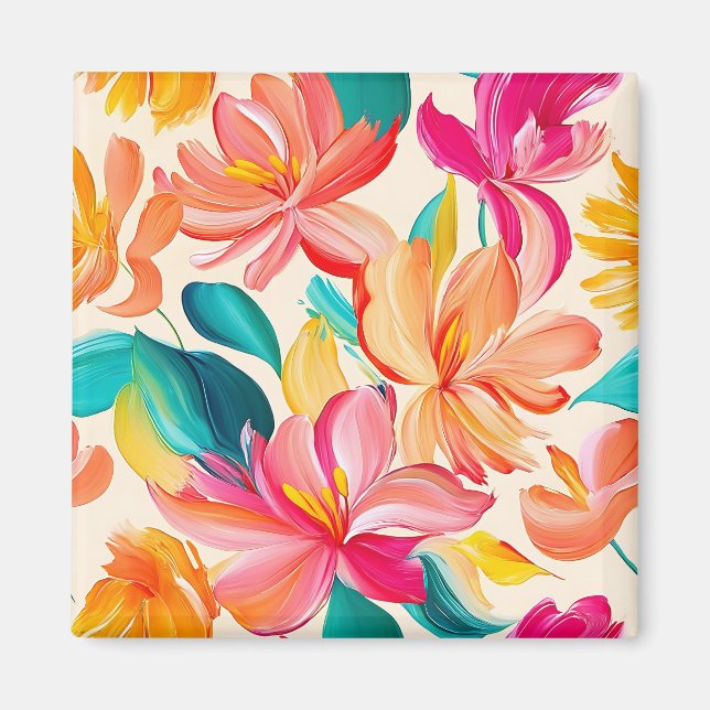 Vibrant Painted Floral Pattern Magnet (Front)