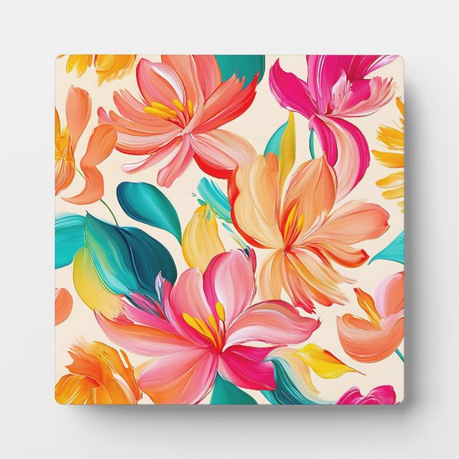 Vibrant Painted Floral Pattern Plaque (Front)
