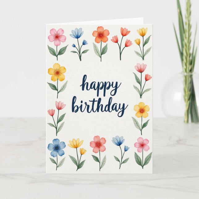 Vibrant Painted Flowers Card (Front)