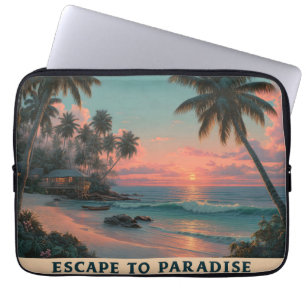 Vibrant Painterly Tropical Beach Sunset  Laptop Sleeve