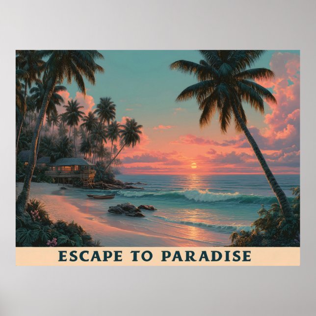Vibrant Painterly Tropical Beach Sunset  Poster (Front)