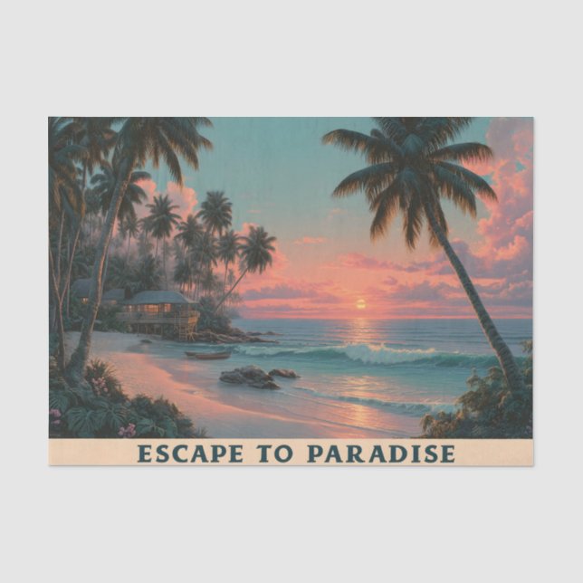 Vibrant Painterly Tropical Beach Sunset  Tissue Paper (Front)