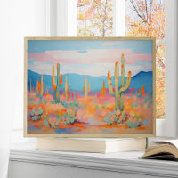 Vibrant Painting Cactus Desert Western Art