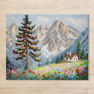 Vibrant Painting Mountain Wildflower Cabin Art Jigsaw Puzzle