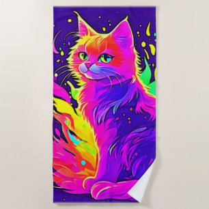 Vibrant Painting of Cat Caught in Flames Beach Towel