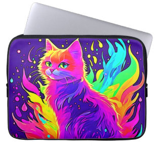 Vibrant Painting of Cat Caught in Flames Laptop Sleeve