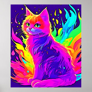 Vibrant Painting of Cat Caught in Flames Poster