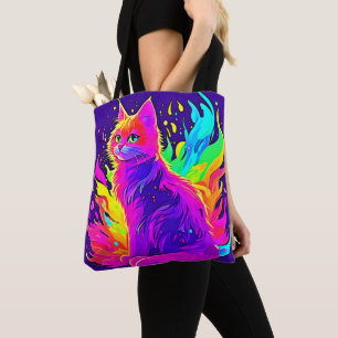 Vibrant Painting of Cat Caught in Flames Tote Bag