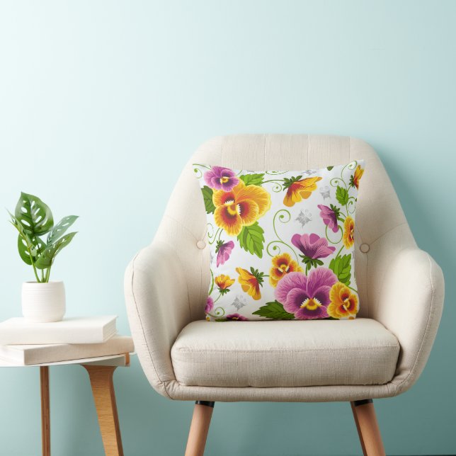 Vibrant Pansies Throw Pillow (Chair)