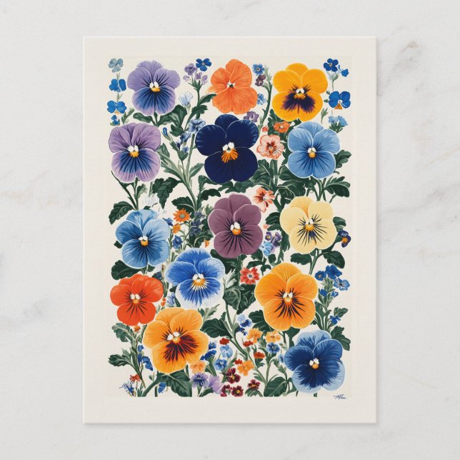 Vibrant Pansy Floral Illustration Postcard (Front)