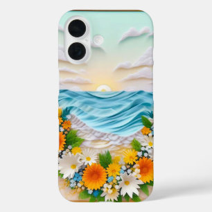 Vibrant Paper Craft Scene of Ocean Waves iPhone 16 Case