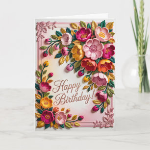 Vibrant Paper Cut Floral Happy Birthday Card