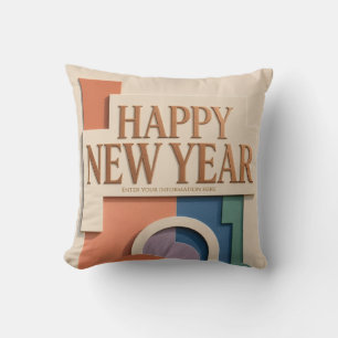 Vibrant Paper Cut Happy New Year Wishes Greeting Cushion