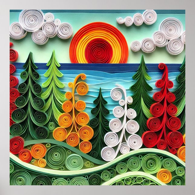 Vibrant Paper Quilling Art Displaying Colourful Fo Poster (Front)